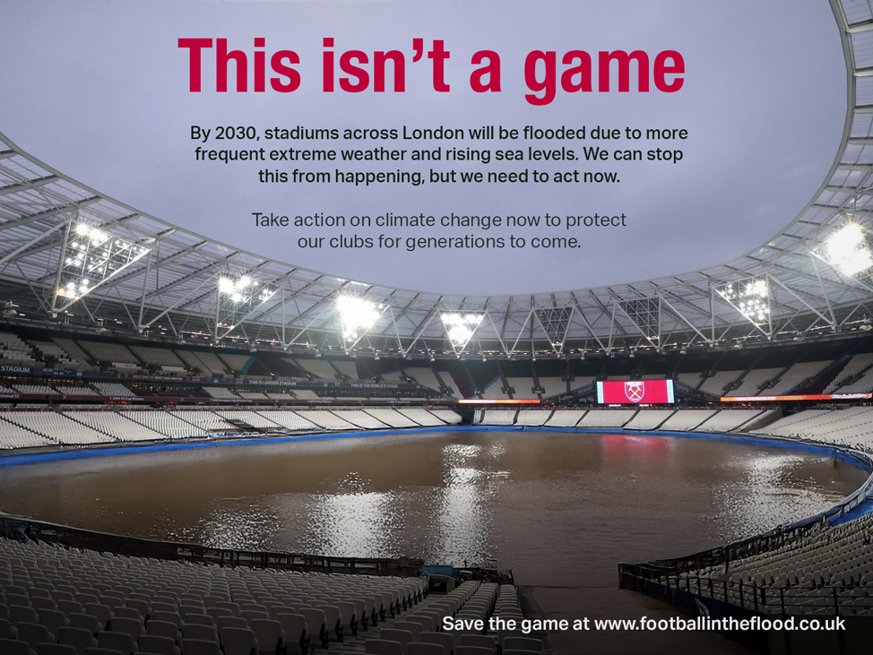 AI generated image of West Ham's London Stadium football ground/stadium flooded